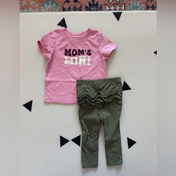 Old Navy|Baby toddler girl olive leggings & pink MOM’S MINI casual boho tee••• - Picture 1 of 6
